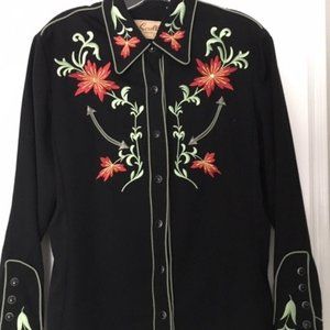 Scully Women's Black with Multi-Colored Embroidery Western Shirt